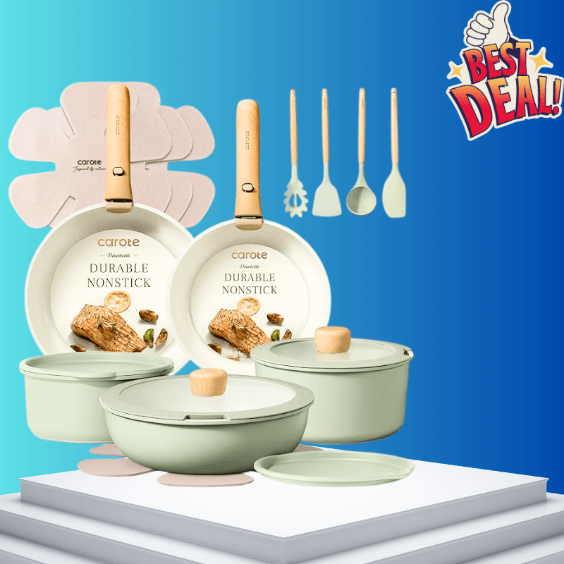 CAROTE Nonstick Cookware Set with Detachable Handle